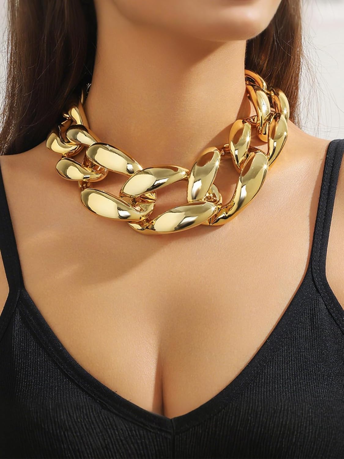 Chunky Cuban Chain Choker Necklaces Silver Punk Hip Hop Necklaces Exaggerated Heavy Link Chain Necklace Statement Collarbone Necklace for Party Costume Accessory Jewelry for Women - Image 2