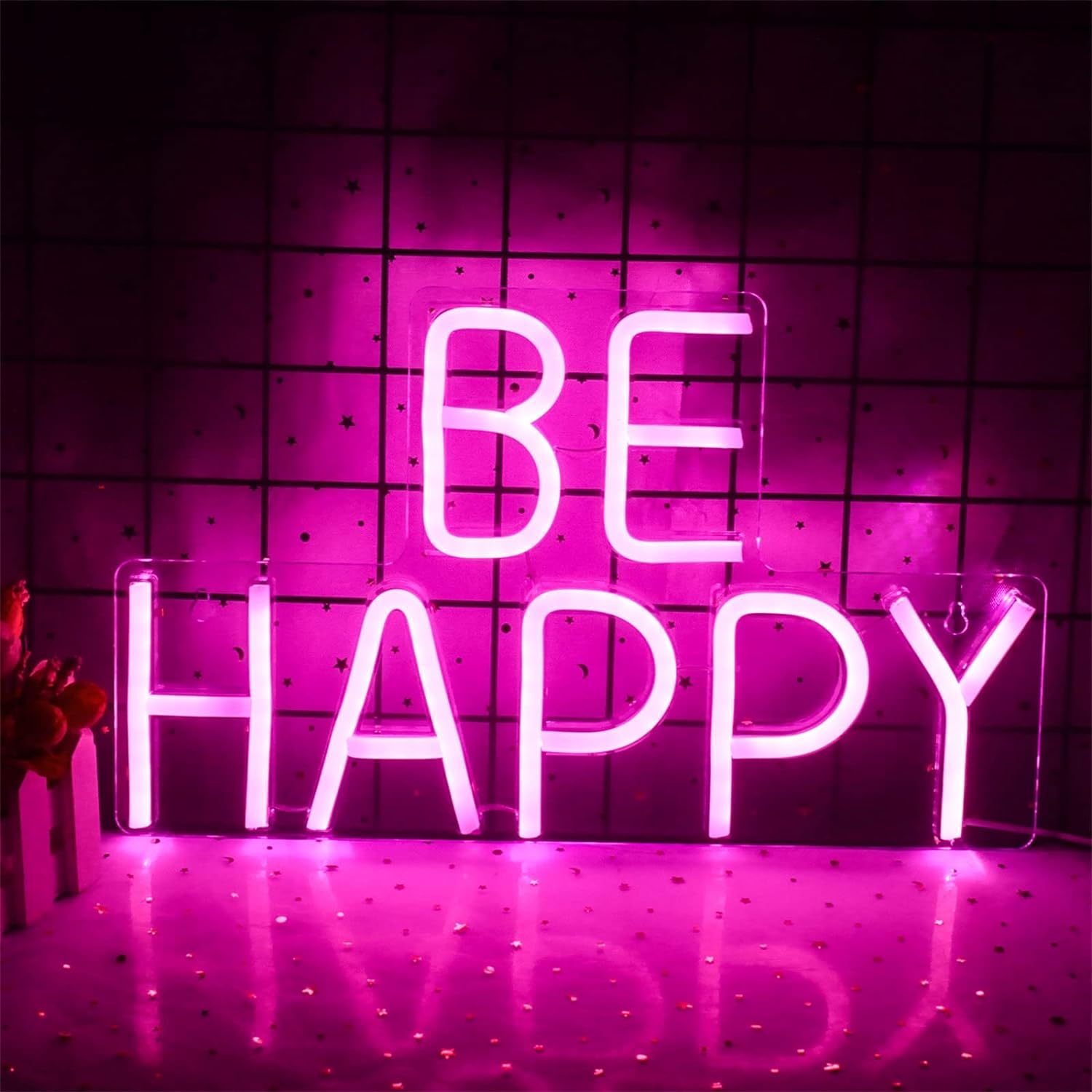WaiDXn LED Neon Light Sign Be Happy Pink LED Neon Sign, USB Powered Club Party Decoration