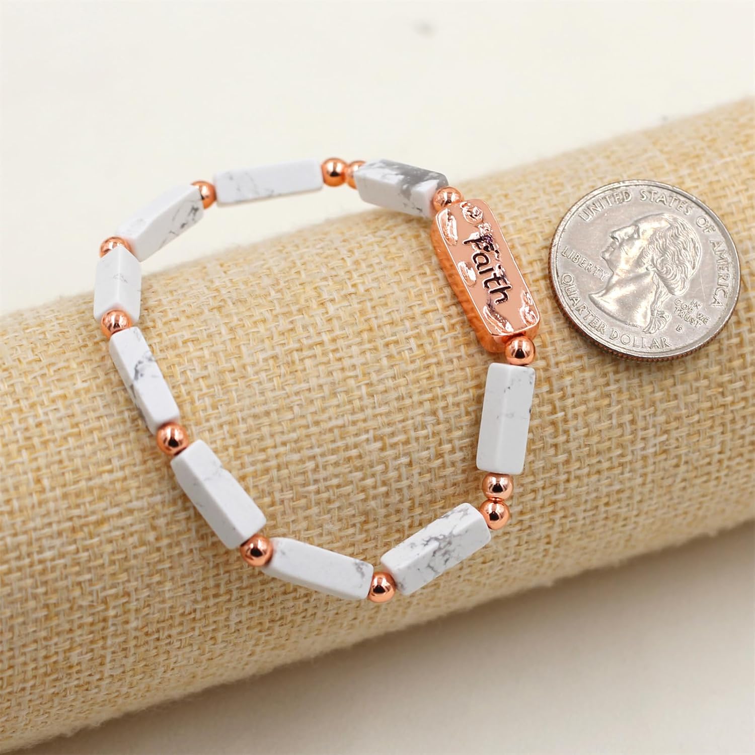 Onress Faith Letter Bracelet, Rectangle Bead Elastic Inspirational Christian Faith Letter Bracelet for Women YA4824 - Image 6