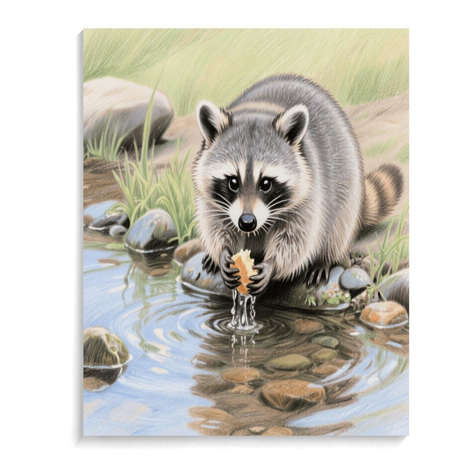 KOAYUBFC Waschbär-Waschmittel, Malen nach Zahlen, Set für Erwachsene, Anfänger, Erwachsene, Malen nach Zahlen, Kits auf Leinwand, DIY-Acryl-Ölfarben, Malerei mit Pinseln für Geschenk, Heimdekoration