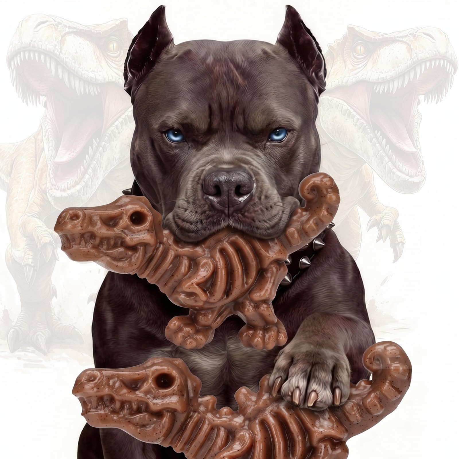 DinoBone 2-Pack Tough Dog Chew Toys for Aggressive Chewers, Bacon, Terra | Rock-Hard Nylo…