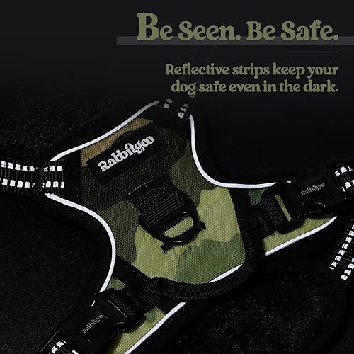 Vista 223 de rabbitgoo - Arnés antitirones para perro grande, con 2 aros para correa, acolchado suave, ajustable, tela Oxford, reflejante, no asfixia, chaleco