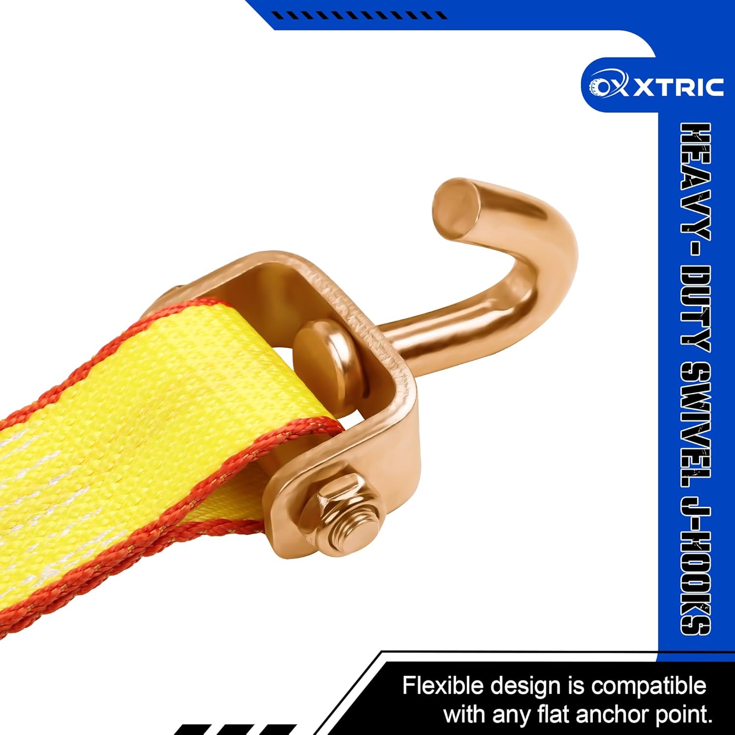 2" x 12' Car Hauler Straps, 3-Point Tire Ratchet Tie Down for Trailers with Swivel J Hooks & Rubber Blocks, 4-Pack, Over Tire Straps for UTV Hauler - Image 4