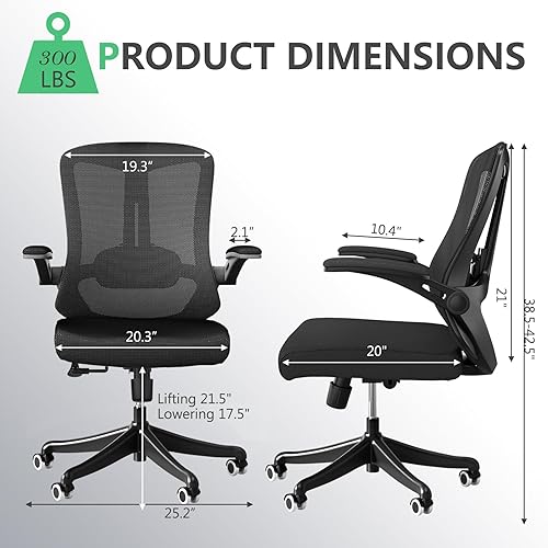 Miniatura 34 de Silla de oficina ergonómica, silla de escritorio ajustable de malla resistente con ruedas, reposabrazos y soporte lumbar, cómoda silla para oficina