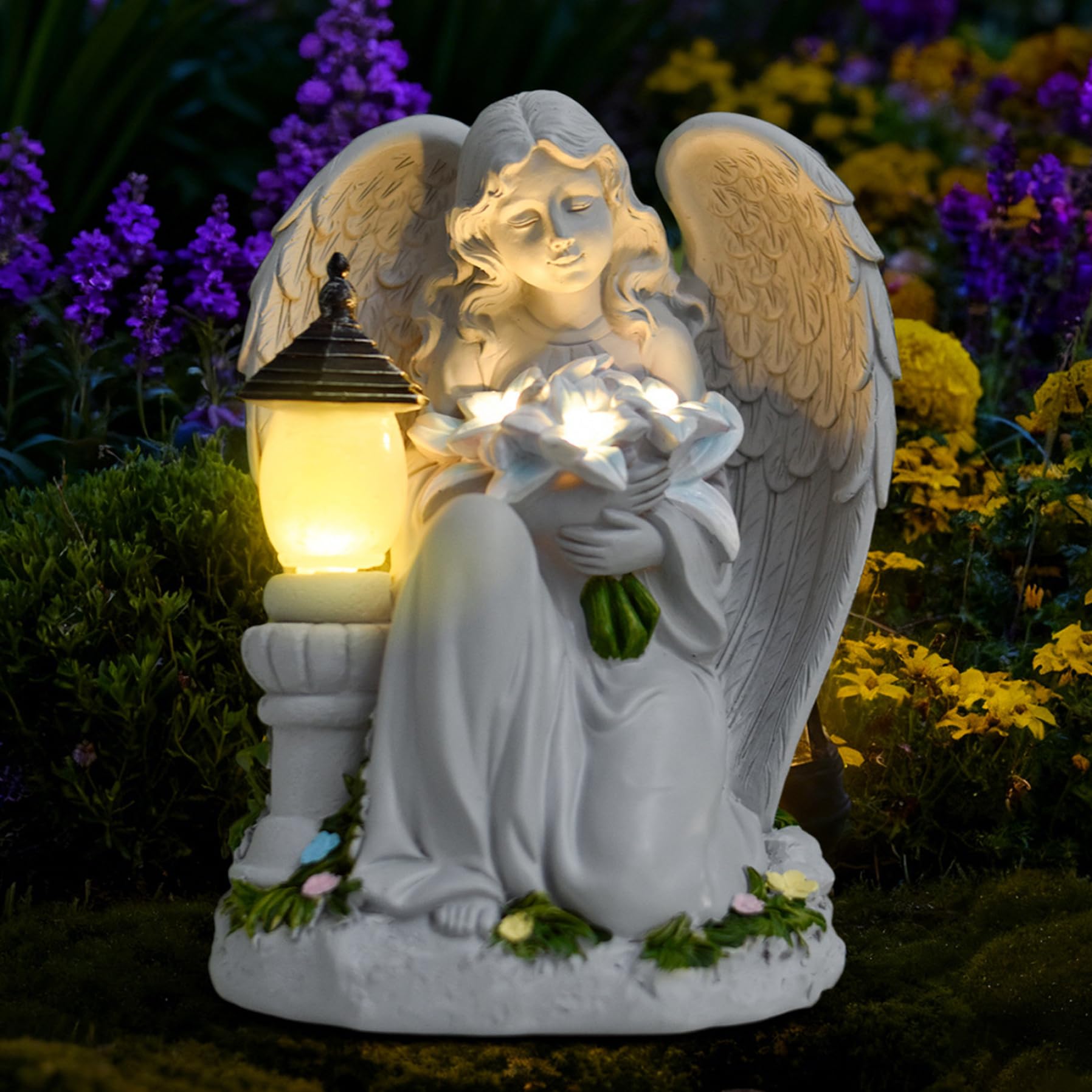 Statue d'ange priant solaire en résine pour jardin de 15 cm