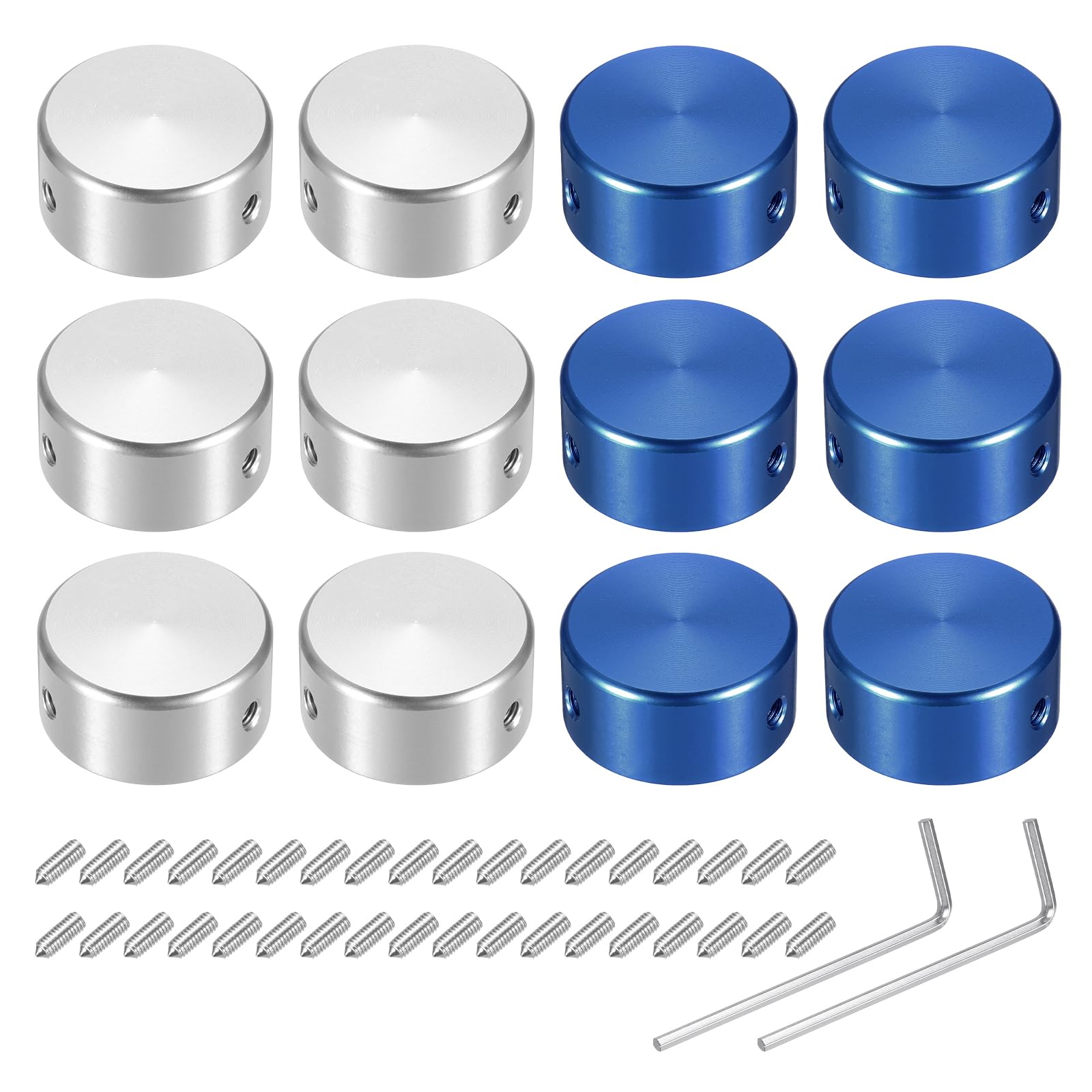 QUARKZMAN 12 Stück Gitarren Fußschalter Abdeckungen 10mm ID 24mm OD Aluminiumlegierung Effektpedal für E-Gitarre Footswitch Kappe Tasten Silber, Blau
