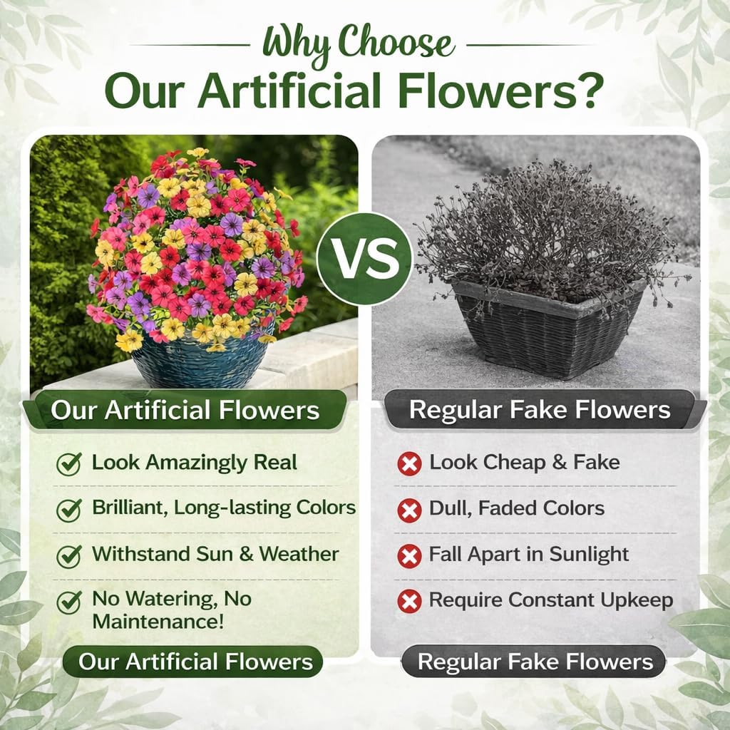 Artificial Topiary Balls Outdoor, UV Resistant Fake Outdoor Plants with Stake, Faux Flowers for Outdoors Planters Porch Garden Decor, All Weather Artificial Outdoor Plants,2pcs