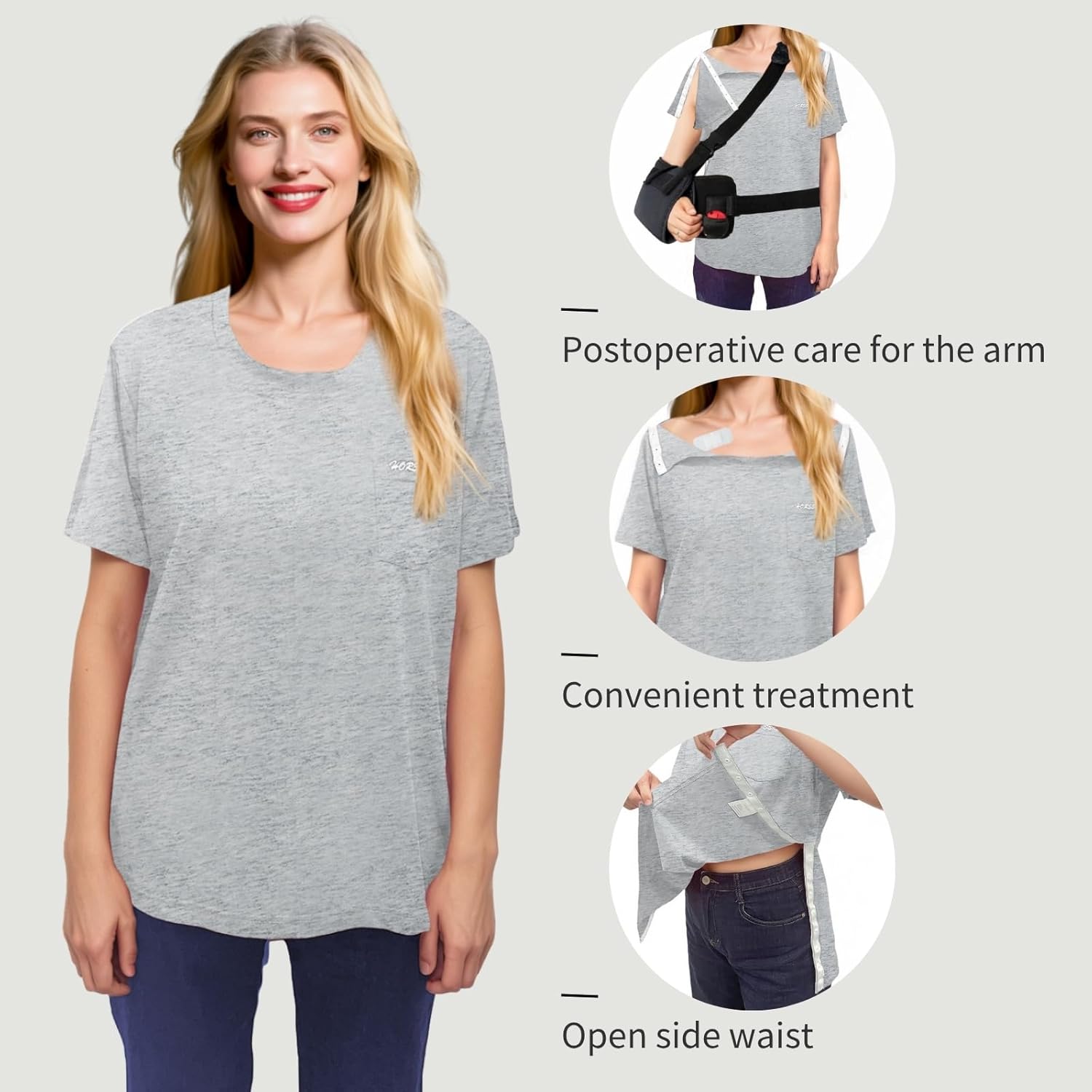 Post Shoulder Surgery Shirt, Comfy Wear After Surgery Shirts, Full Open Side Snap Chemo & Dialysis - Image 4