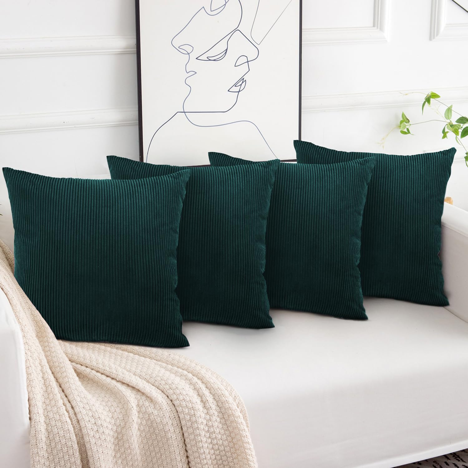 Aspire Homeware Teal Cushions with Covers Included 45 x 45 cm Pack of 4 (4-Cushion Covers, 4-Inserts) with Invisible Zipper Pattern Cushion for Home Décor, Bedroom & Sofa (18x18 Inchs)