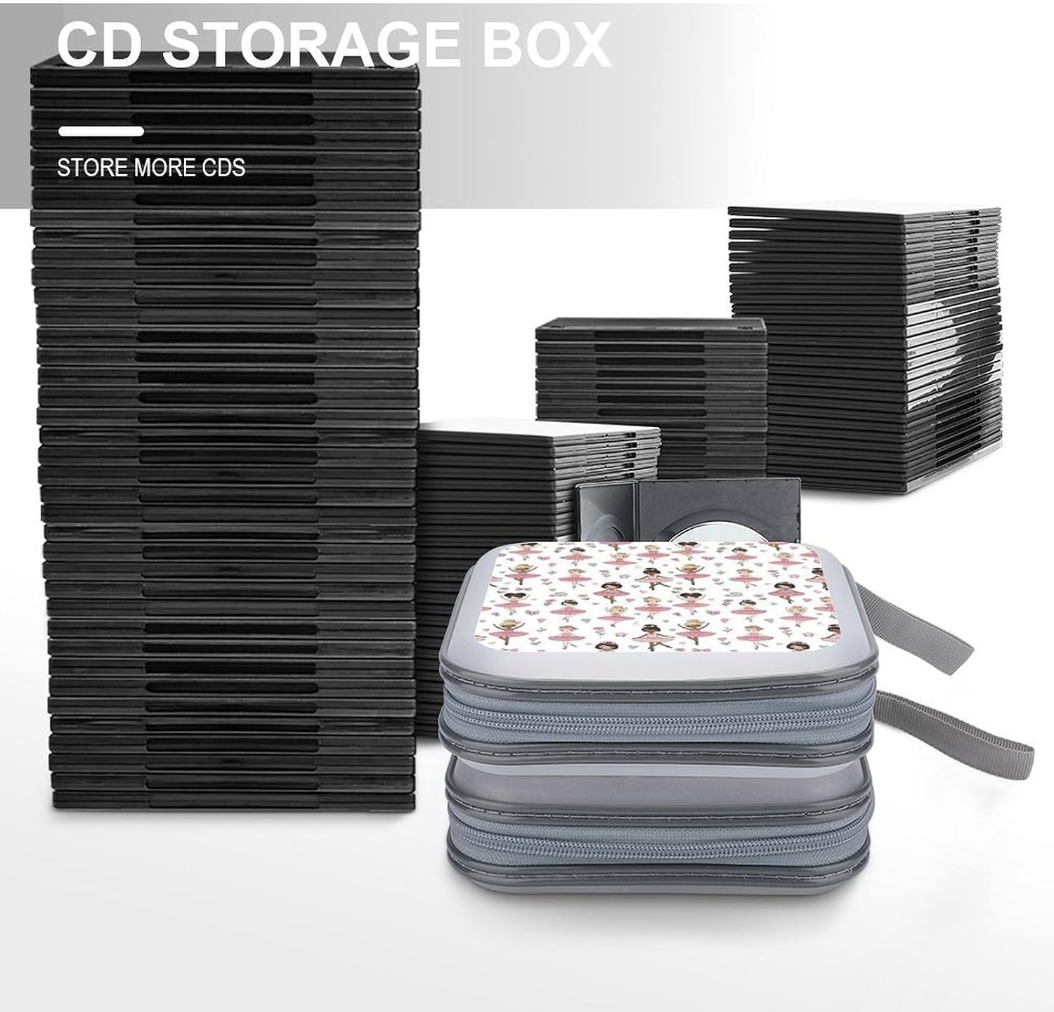 Portable 40-Capacity DVD Storage Binder Cute Girl Ballerina, Hard Case CD Holder with Zipper, Organizer for Music Movies Game Discs image 5