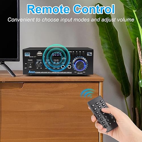 Miniatura 5 de Amplificador de audio estéreo AK45 Receptor Bluetooth para estéreo doméstico, 400 W 2 canales inalámbrico Bluetooth 5.0 Sistema amplificador de