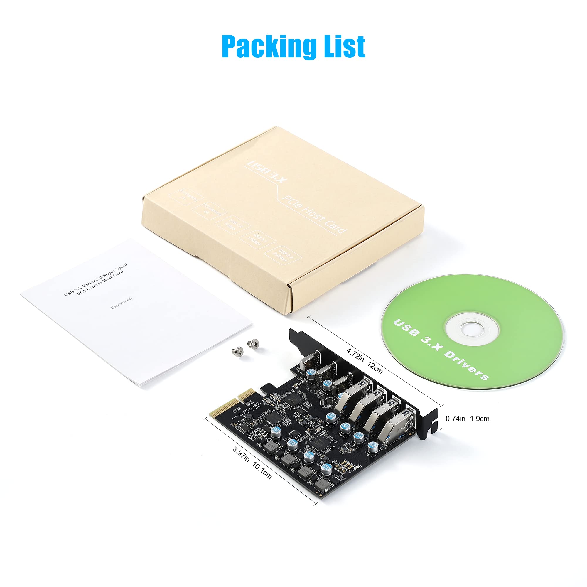 Tarjeta de expansión PCIe x4 a USB 3.2 Gen 7-Puertos (4A +3C) con 20 Gbps de Ancho de Banda USB C PC 3.2 Card Express Expansion para PC de Escritorio Windows Linux