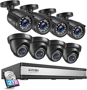 ZOSI 16CH H.265+ 1080P Surveillance Cameras System 2TB Hard Drive 16CH 1080P Security Video DVR Recorder and 8pcs 1080p Indoor Outdoor CCTV Bullet Cameras System,120ft Night Vision,Easy Remote Access asin的图片