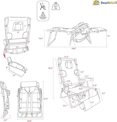 Miniatura 2 de Mochila plegable de alta resistencia para adultos con agujero en la cara  Coloque plana, 5 posiciones reclinables  Bolsa térmica aislada extraíble