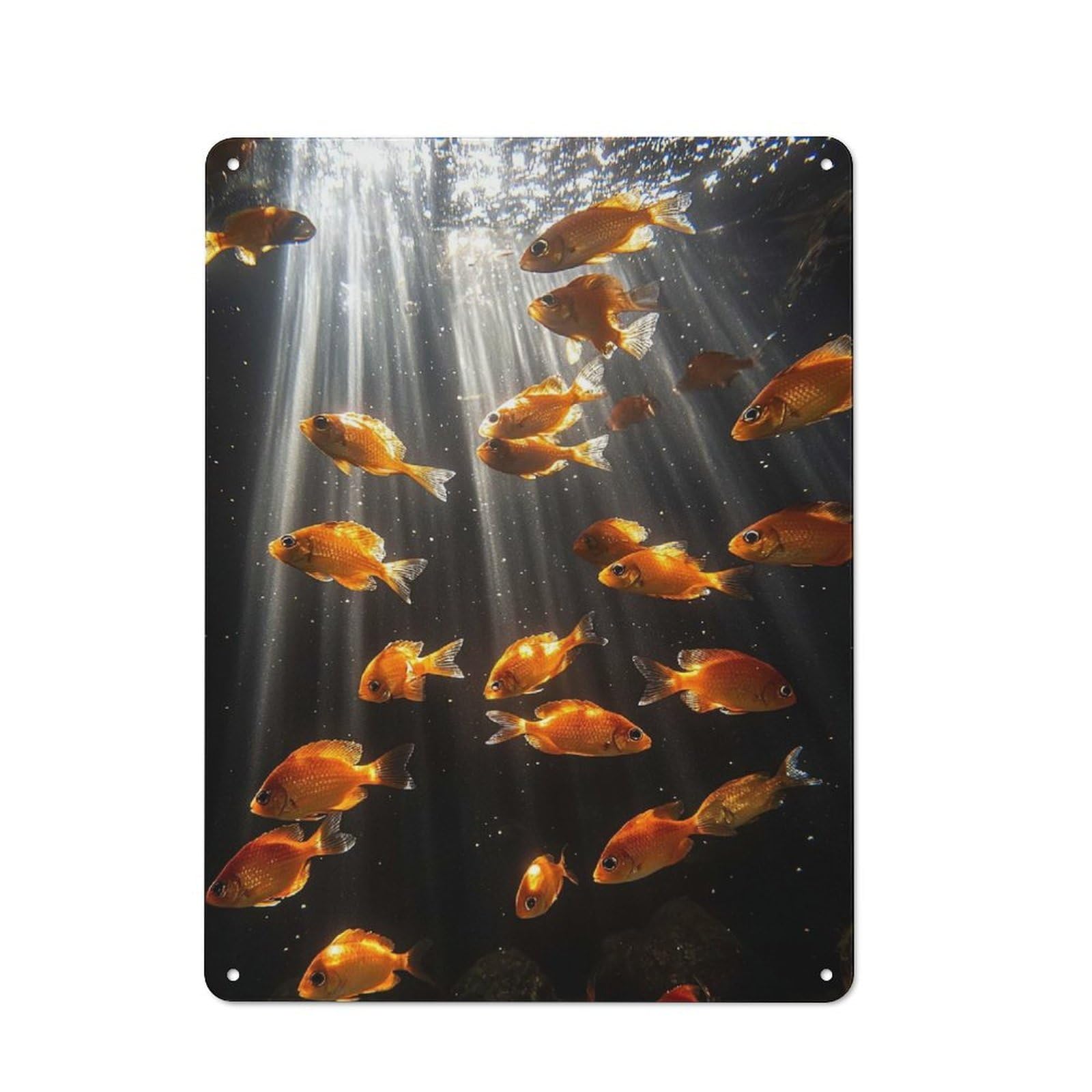 Junmoney Style-19 Vintage Metal Plaque 40X30cm Featuring Goldfish Swimming In Sunlit Water For Hallway Wall, For Wall Display Collectors