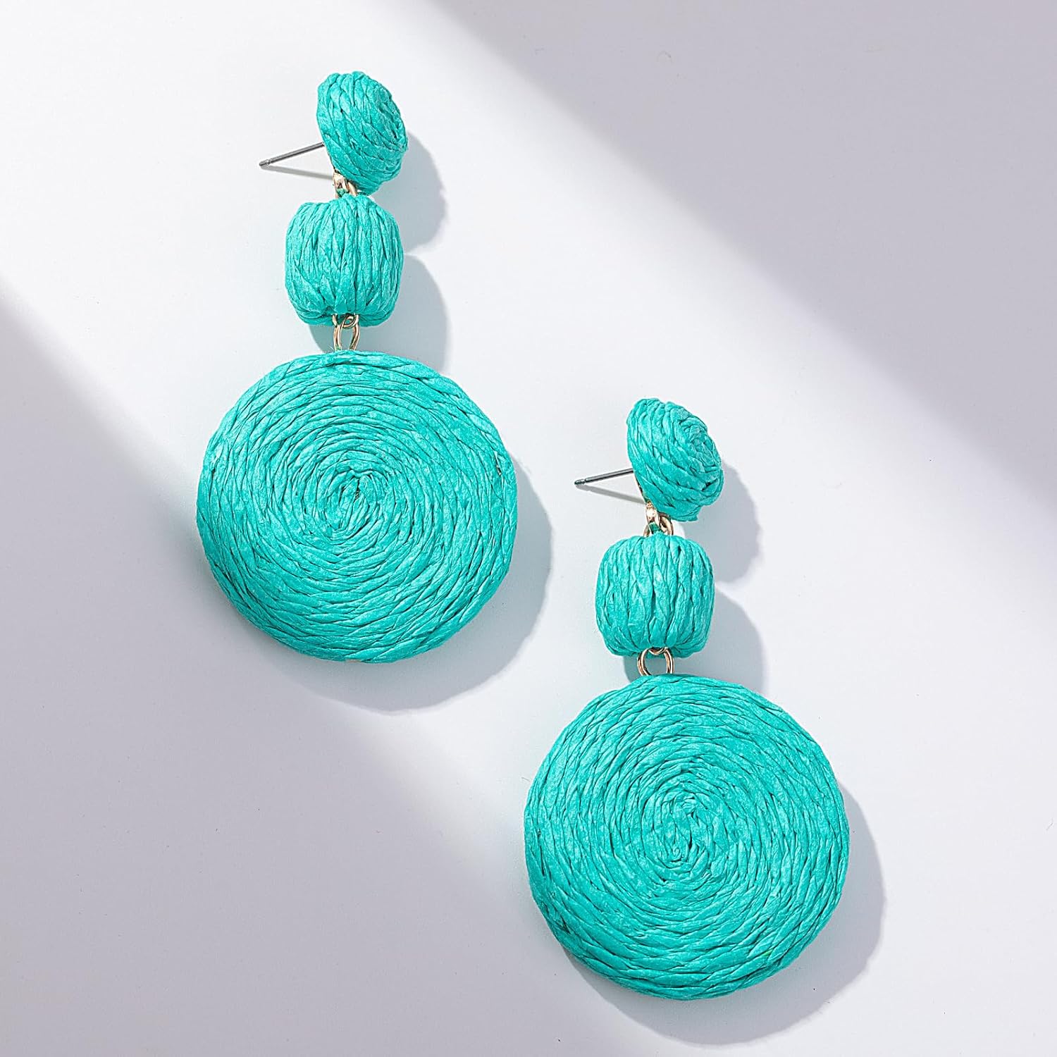 Statement Raffia Boho Round Dangle Ball Earrings - Cute Handmade Summer Bohemian Dangling Jewelry for Women - Image 3