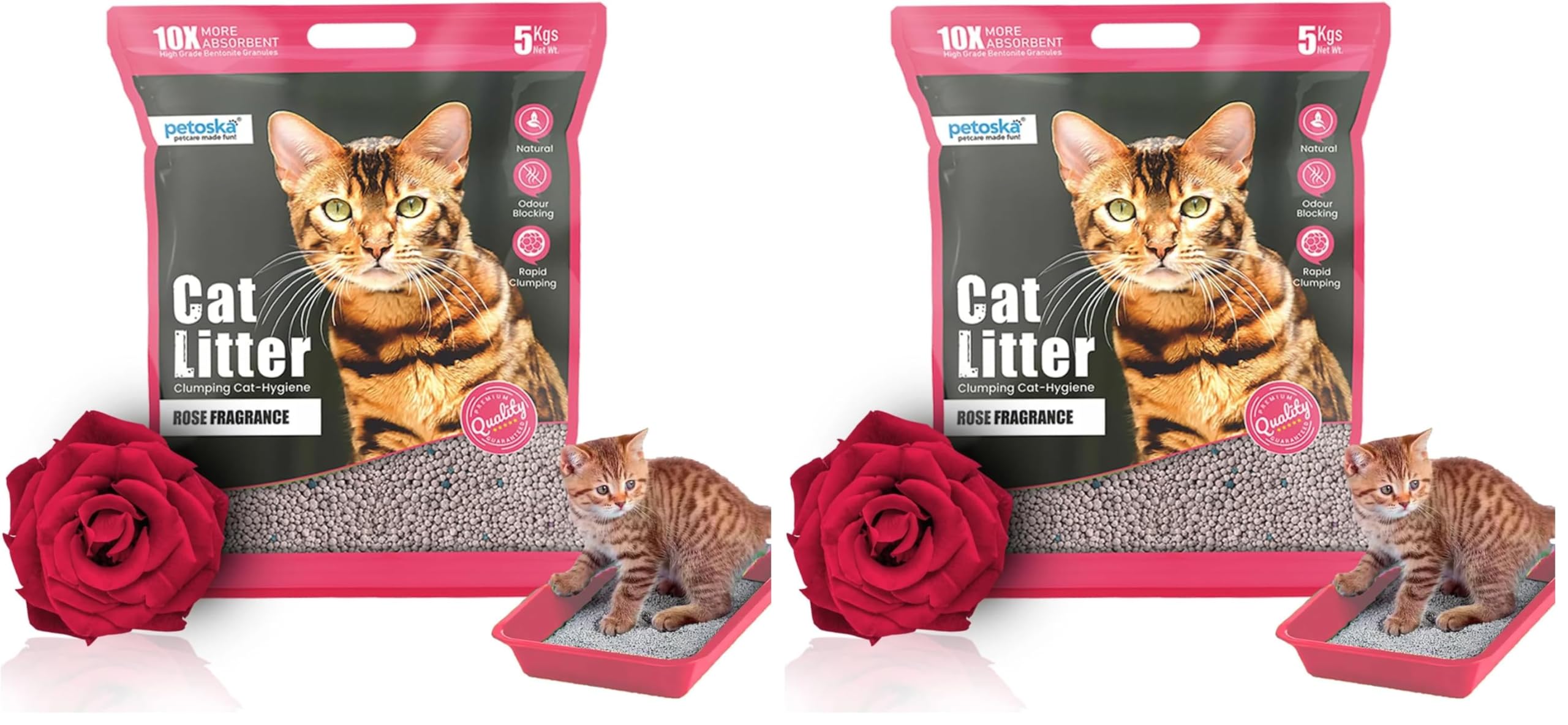 PETOSKA Cat Litter- 5Kg | Rose Fragrance | Scoopable Bentonite Clay Cat Litter | Advanced Clumping Scented Litter Sand | 99.9% Dust Free | Natural | Odour Control (Pack of 2)-image-43
