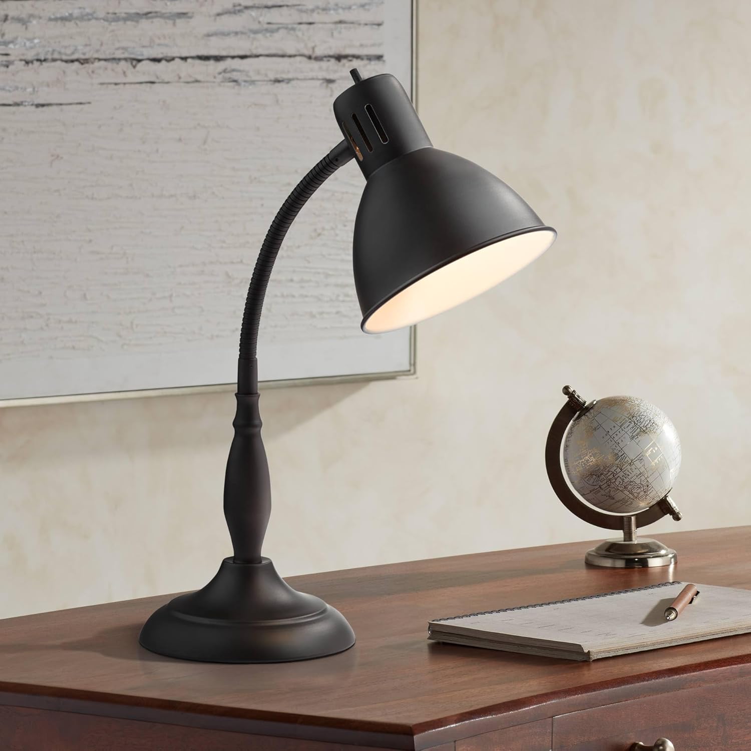 360 Lighting Breck Traditional Adjustable Desk Table Lamp 17" High Dark Bronze Brown Metal Flexible Gooseneck Arm for Living Room Bedroom House Bedside Nightstand Home Office Reading Family