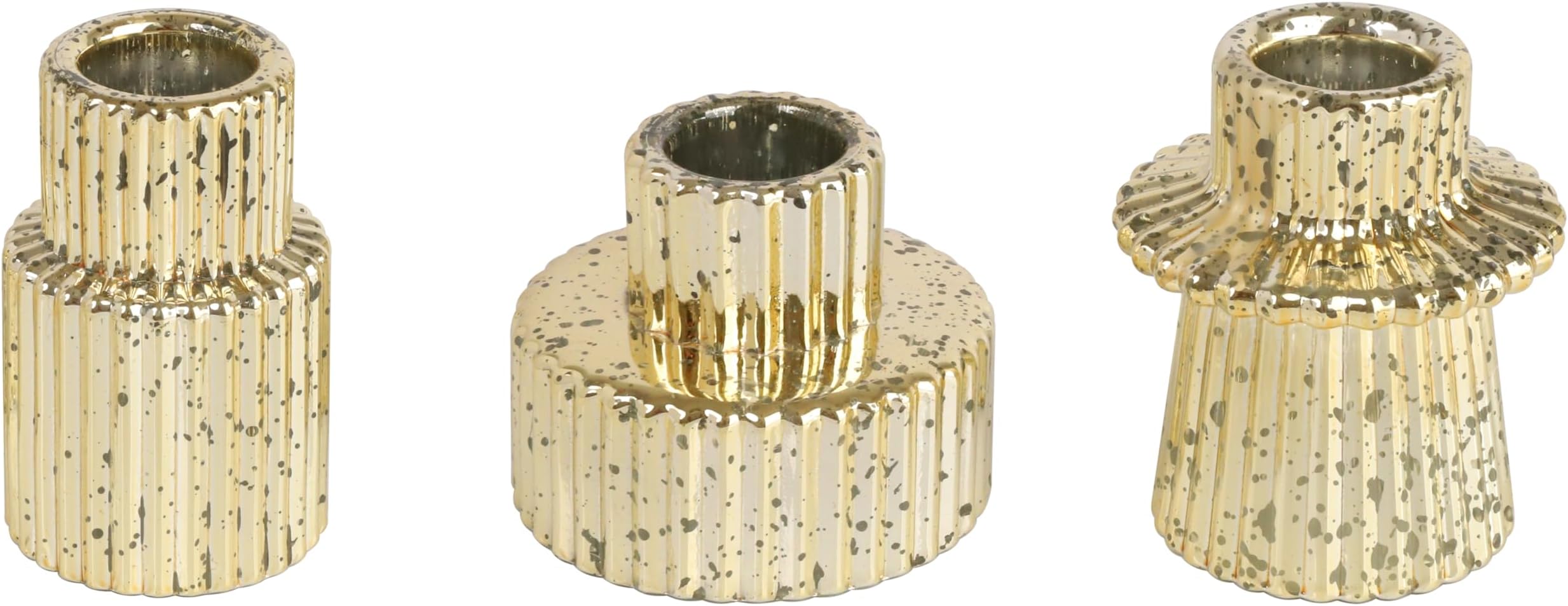 Vixdonos Taper Glass Candlestick Holders Tealight Candle Holders for Table Centerpieces, Wedding Decor and Dinner Party (3 Pcs, Gold with Speckles)