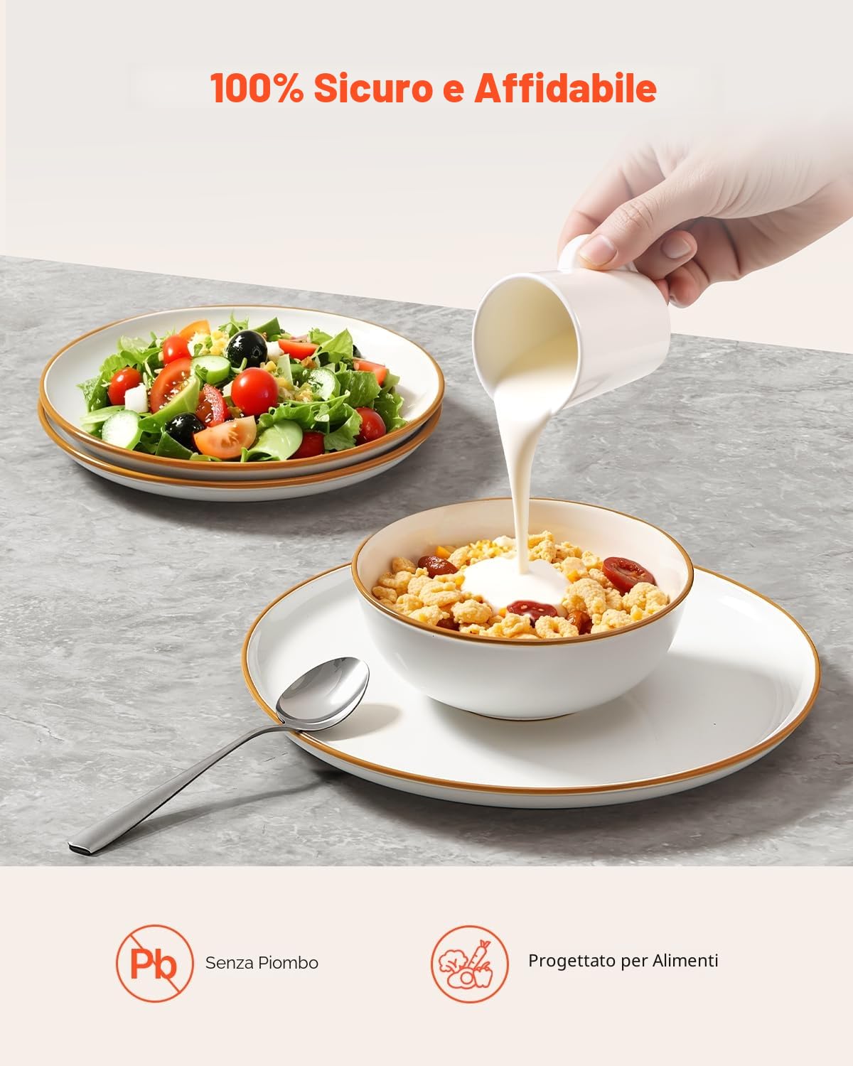 VEVOR Set di Stoviglie, 18 Pezzi Servizio per 6 Persone, Piatti Ciotole Rotondi, Stoviglie in Ceramica Antigraffio, Piatti per Lavastoviglie Microonde, per Insalata Zuppa Pasta, Bianco