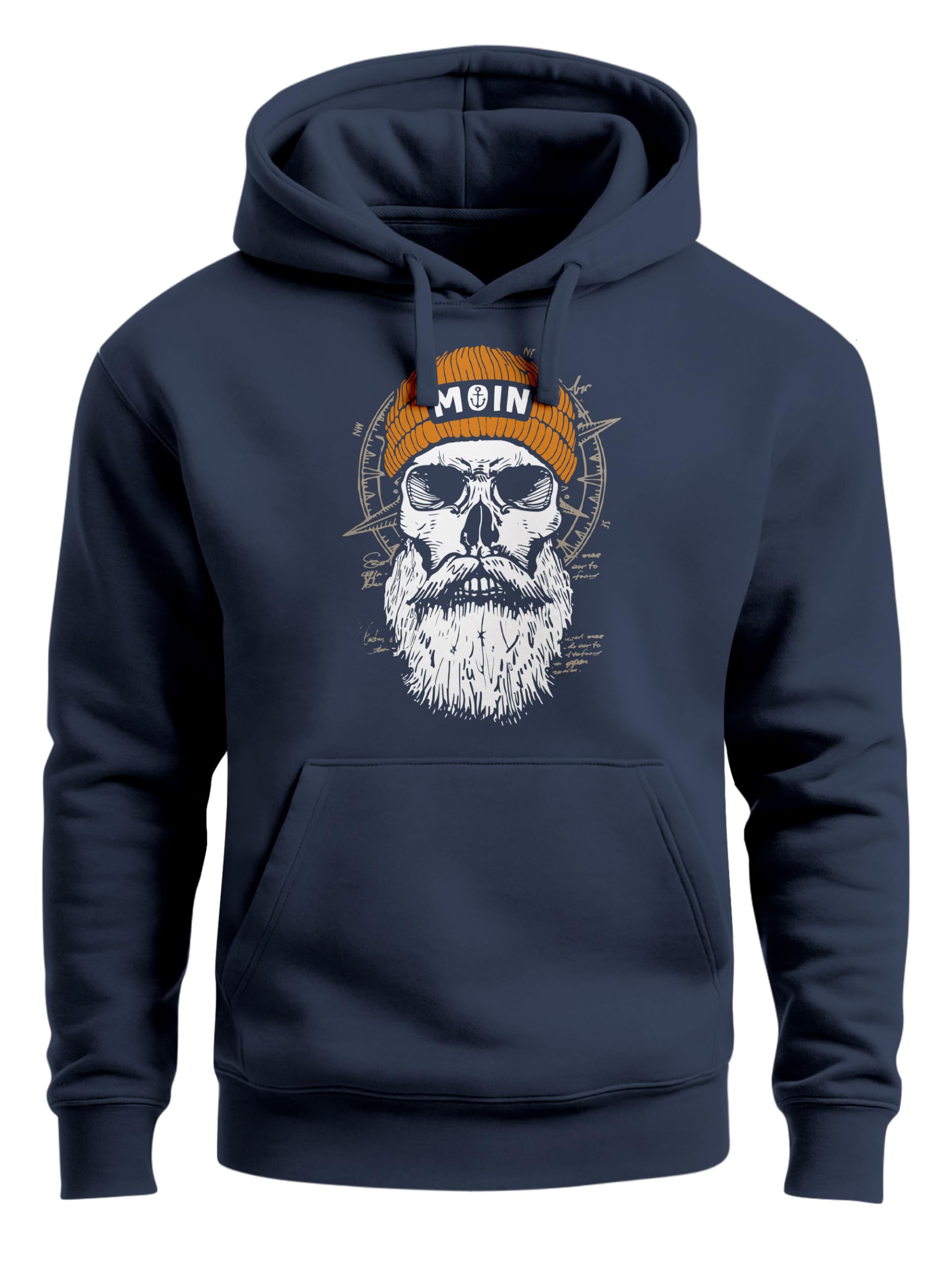 Neverless® Sudadera con capucha para hombre Moin Skull Windrose Brújula Calavera Estampado Frontal Hombres Moda Estilo Calle