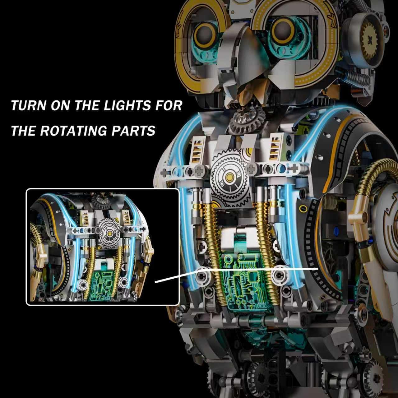 Mechanical Owl Building Set – Moving Cyberpunk Owl Engineering Model with Gears & LED Light, STEM Collector’s Display, Compatible with Lego for Teens & Adults (1296 Pieces)