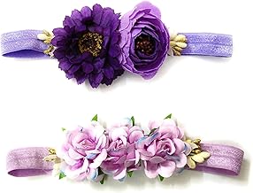 CRAnsh Creations;Crafted with Love Handmade Floral cotton blend head bands for newborn baby girls (0-2 years) clothing accessories Pack of 2 (Purple lavender, S)