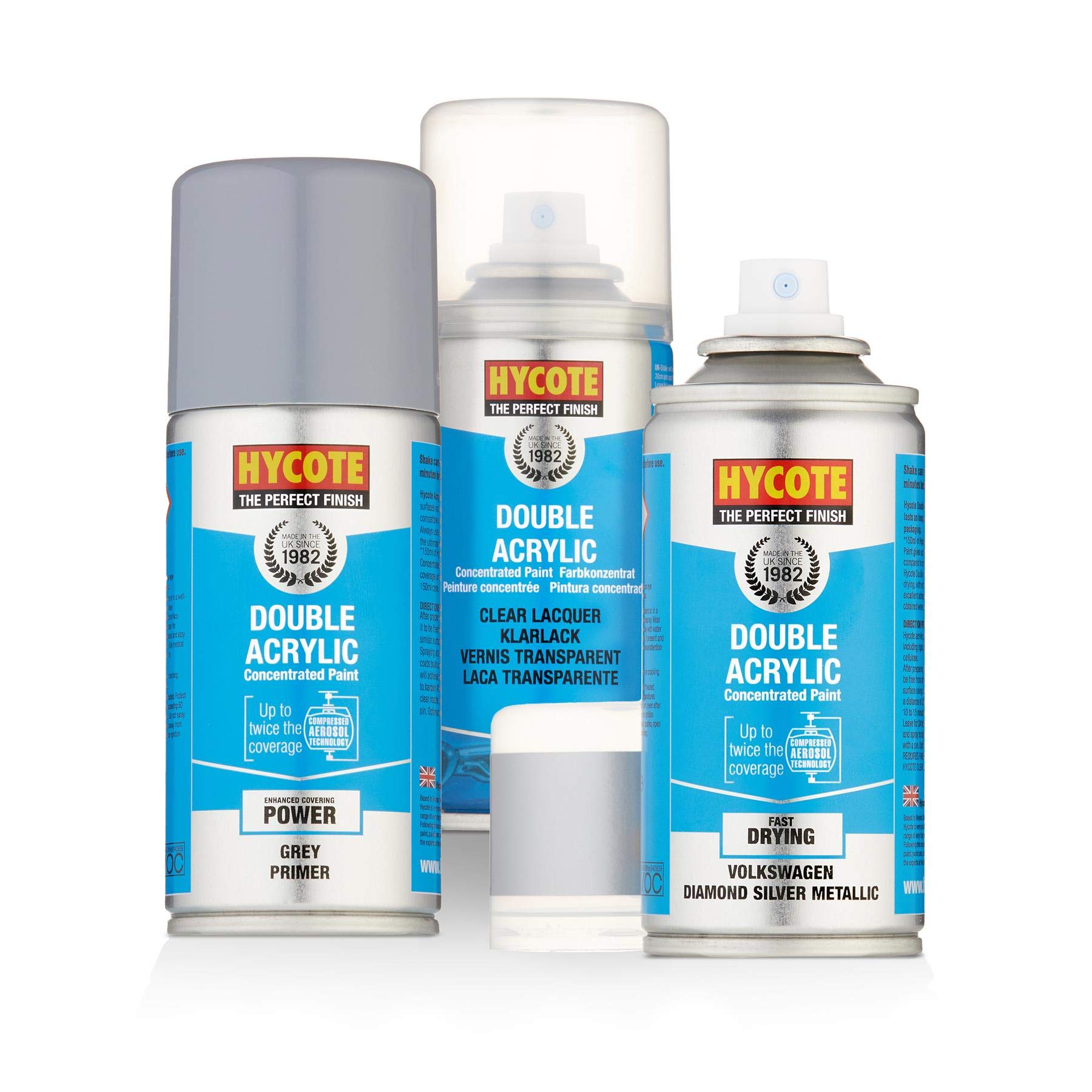 Motor World Grey Hycote Vw Diamond Silver Metallic Paint + Primer & Lacquer Kit 150Ml