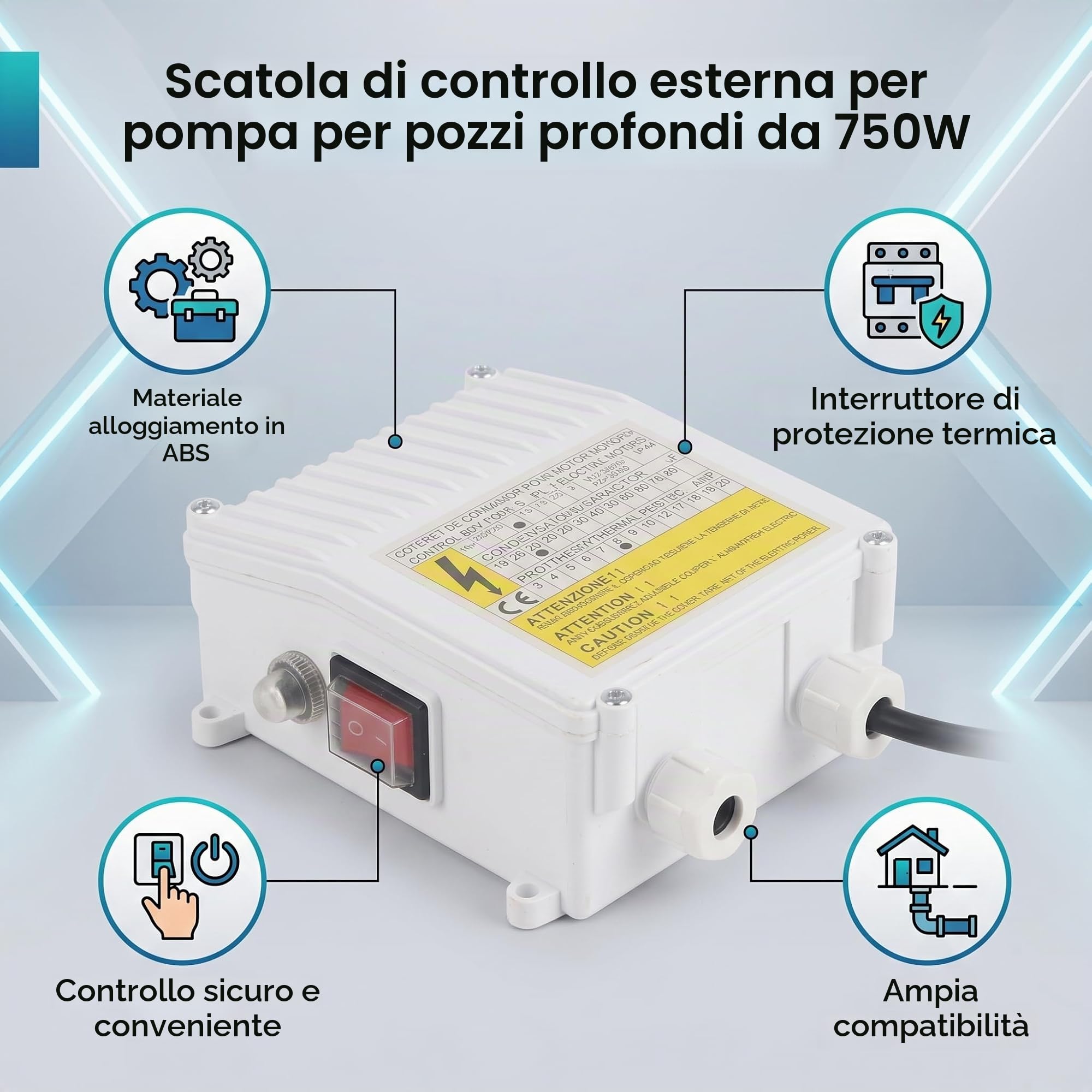 Scatola Controllo Pompa Pozzo Profondo Sommergibile 750W, 220V