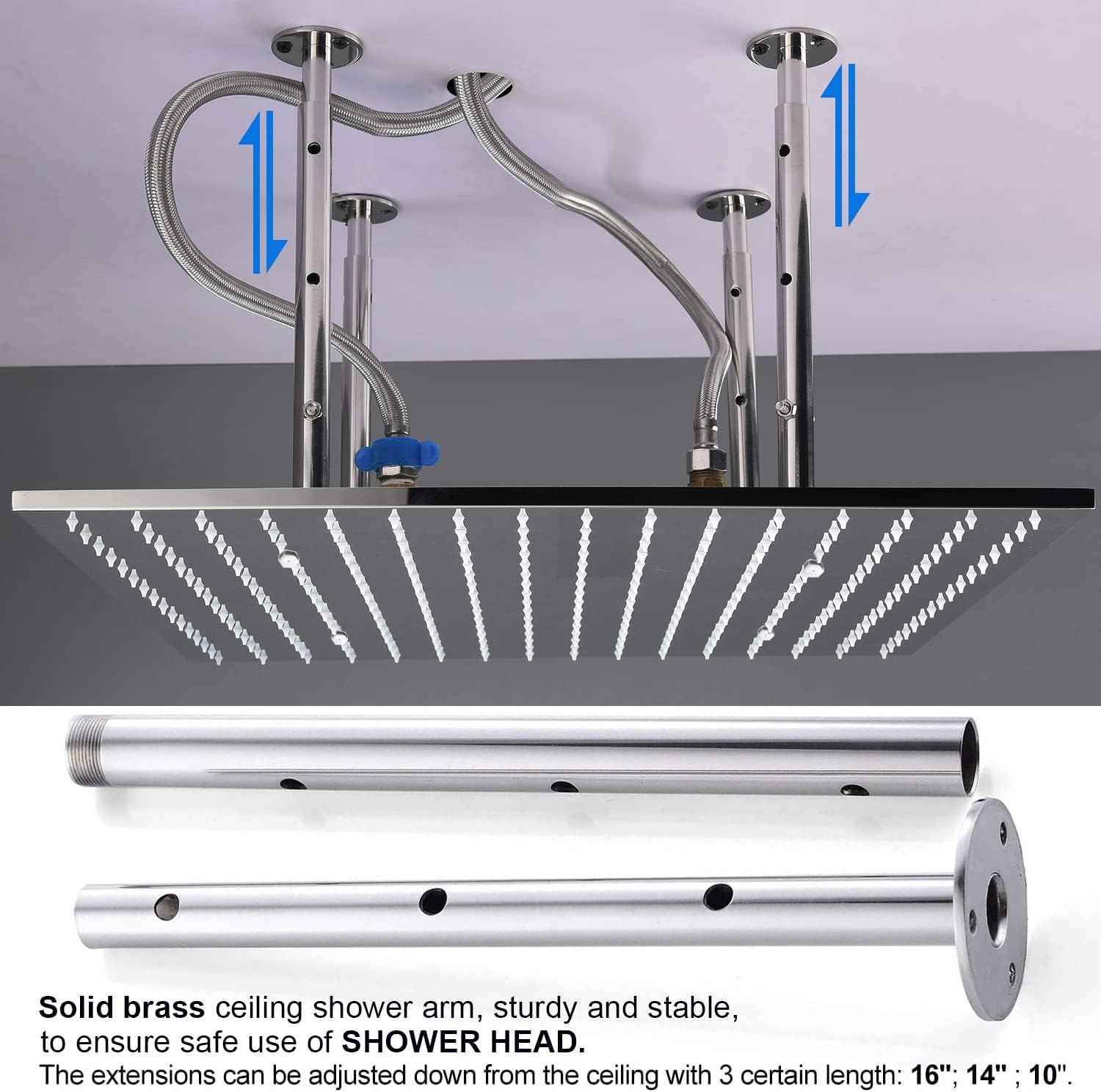 16 Inch Ceiling Mount Dual Function Shower Head Rain Mixer Shower Faucet Set with Waterfall and fog water Tub Spout Square Thermostatic Shower System,Polished Chrome