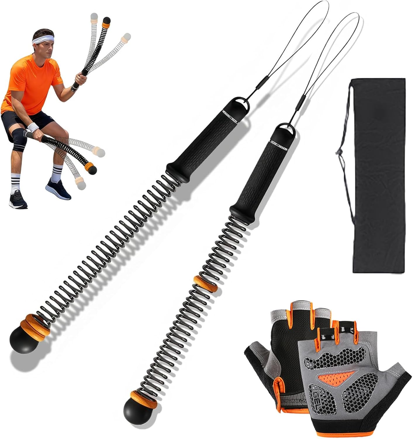 (2-Piece) Upgraded Cordless & Ropeless Battle Ropes with Bag & Gloves – Portable Home Gym Trainer for HIIT, Arm Toning, Cardio & Strength Training