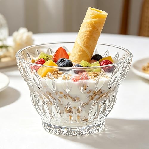 Glass Trifle Bowls for Cereal,Salad Snack Fruit Dessert Milkshakes,10.82oz | Glass Serving Bowls for Parfaits,Sundaes Or Puddings Trifle,Assorted Decorative Ice Cream Bowl