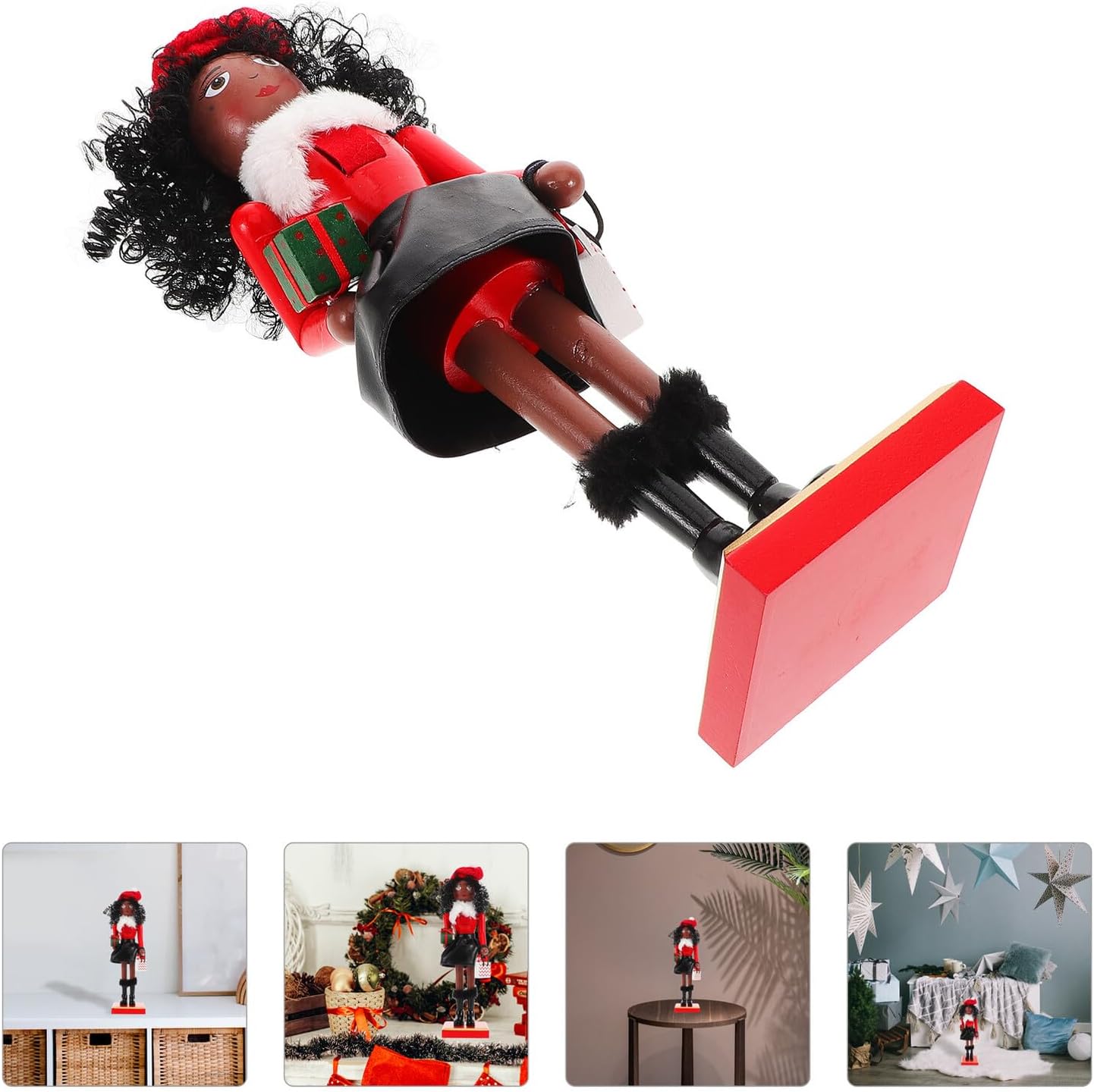 Wooden Nutcracker Figurine Female Christmas Nutcracker Decor Xmas Desktop Decoration 1pcs Festive Holiday Tabletop Ornament for Seasonal Home Use