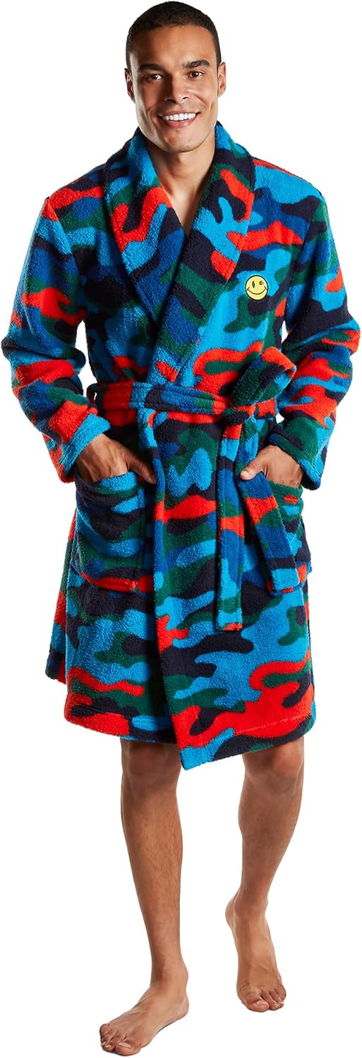 JOE BOXER Mens Robe Sherpa Bathrobe for Men Men's Robes (Camo Blue