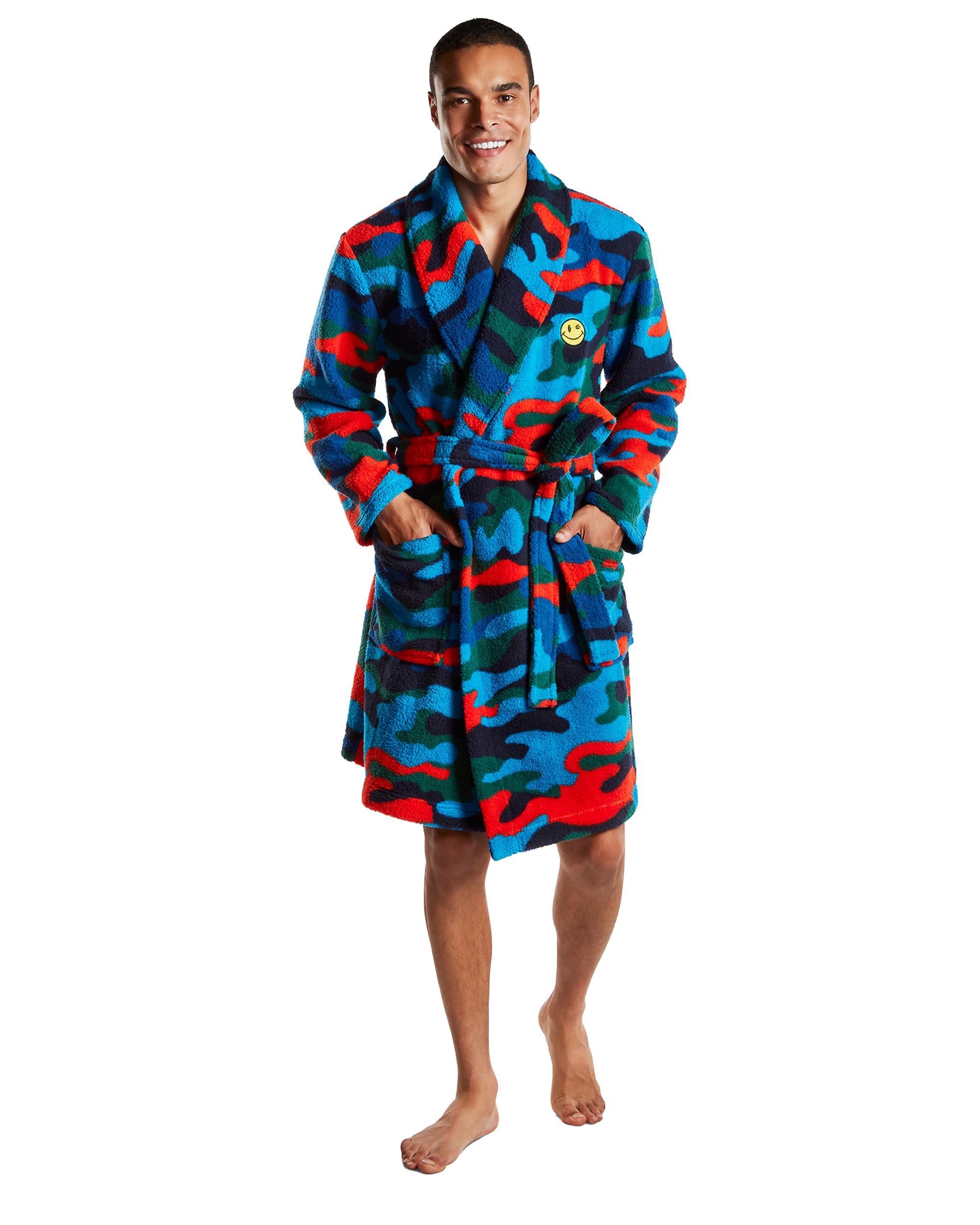 JOE BOXER Warm Sherpa Mens Robe Plush, Soft Sherpa Robe, Cozy Gifts for Men (Blue Camo, One Size)