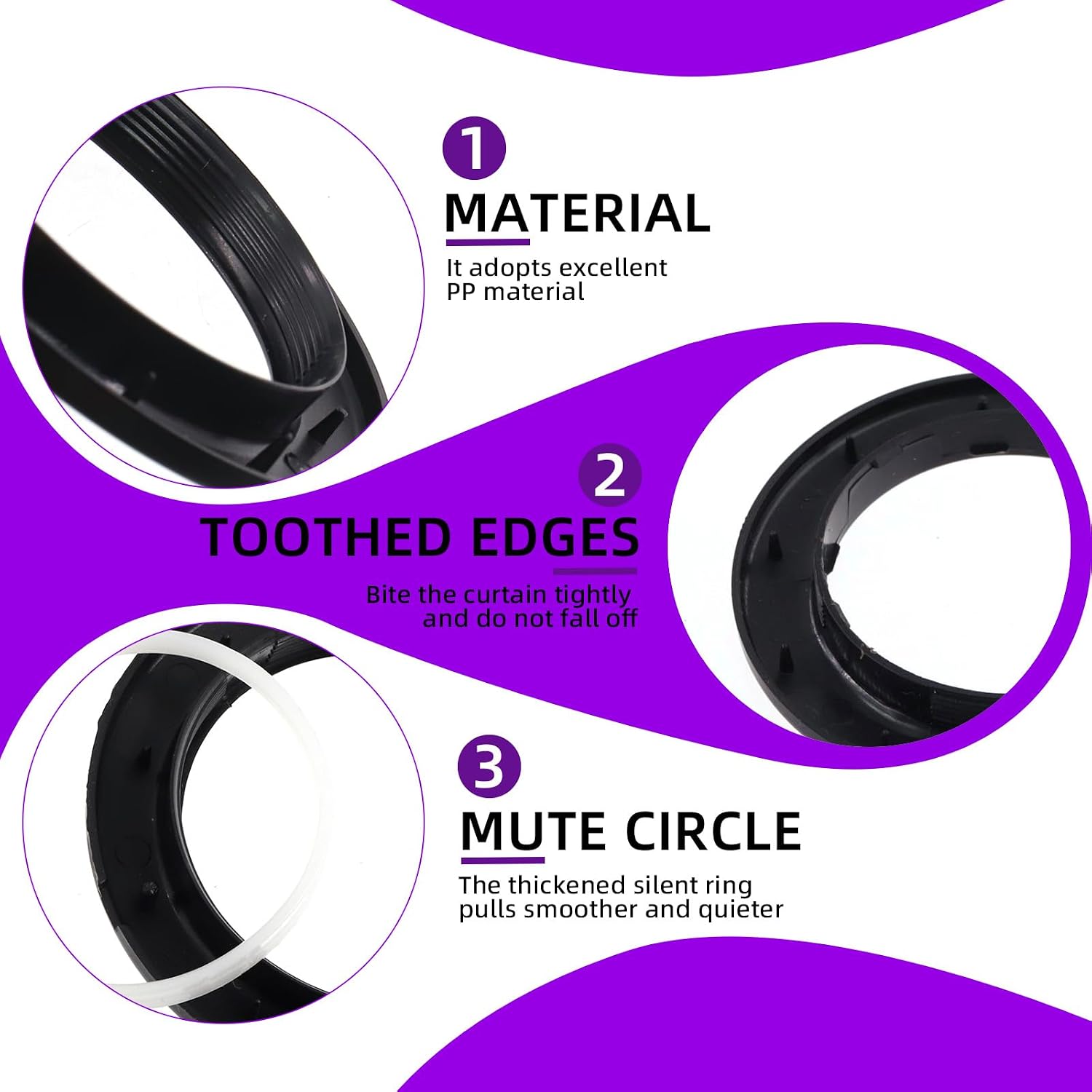 Swpeet 20 Pack Plastic Curtain Grommets, 40mm-1.7Inch Silencer Sliding Black Sheers Curtain Rings