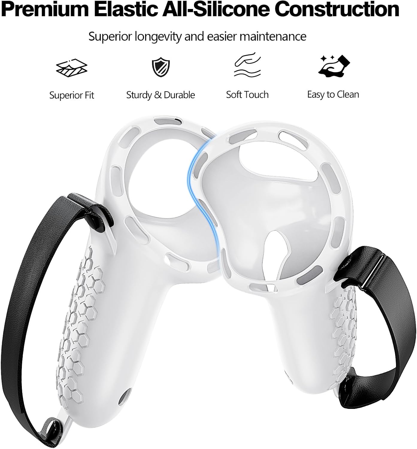 Controller Grip for Meta Quest 3S Oculus Quest 3 VR Grips Cover for VR Touch Controllers Straps Silicone Covers Protector with Non-Slip Thumbstick Covers 1Pair White