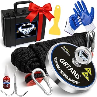 Grtard 1500LBS Fishing Magnet Kit with Case for Men's Gifts, 4.72-inch Diameter Magnet Fishing Combined Strong Pulling Force for Magnetic Fishing and Heavy Duty Use, Gifts for Men, Dad, Husband