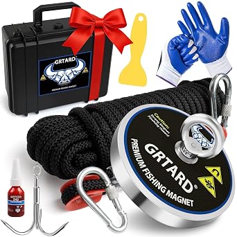 Grtard 1500LBS Fishing Magnet Kit with Case for Mens Gifts, 4.72-inch Diameter Magnet Fishing Combined Strong Pulling Force for Magnetic Fishing and Heavy Duty Use, Gifts for Men, Dad, Husband