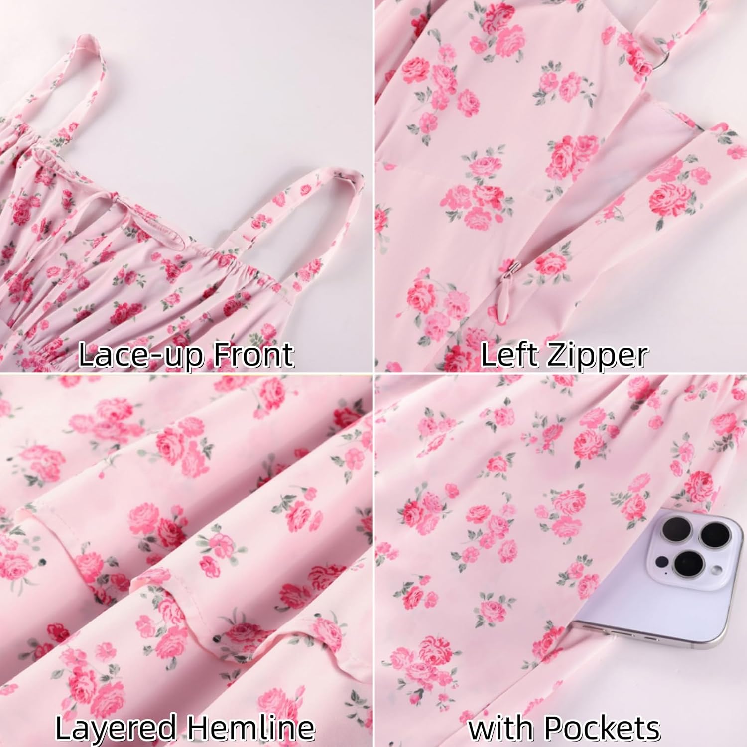 SCARLET DARKNESS Floral Mini Corset Dress for Women Teen 2026 Summer Spring Flowy A-Line Sundress with Pockets - Image 8