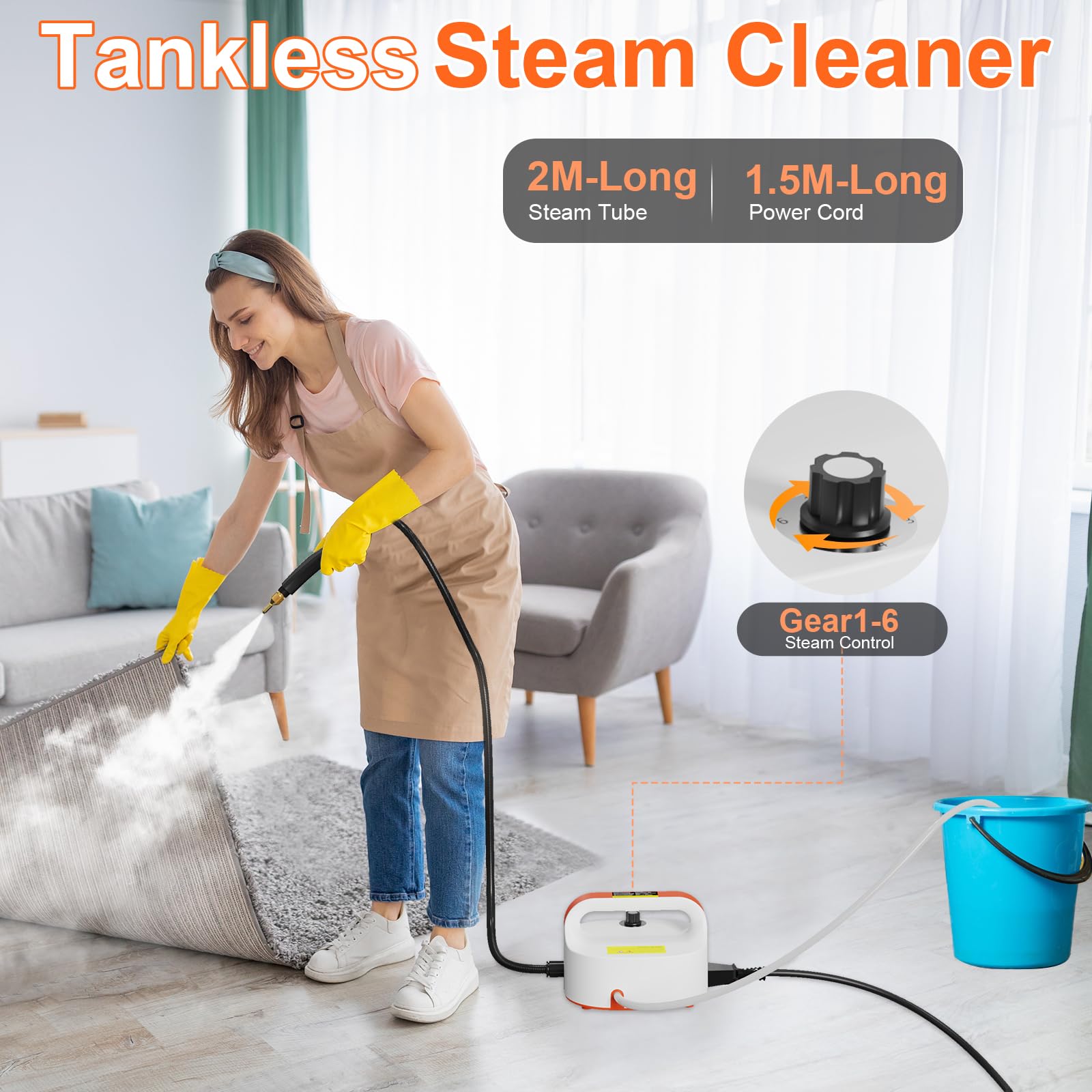 2500W Handheld Steam Cleaner, High-Temperature Pressurized Steam Cleaner, Grout Steam Cleaner, High Heat Steamer for Cleaning Couch, Floor Tile, Bathroom, Microwave, Mattress Bed Bugs, Windows