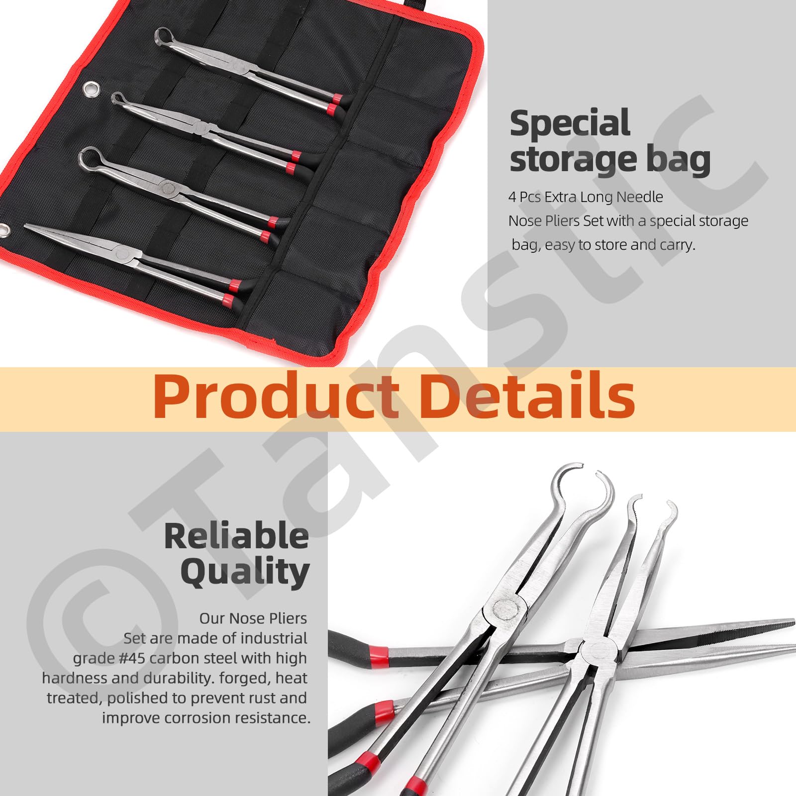 Tanstic 4Pcs Hose Grip Pliers & Long Needle Nose Pliers Set, 5/16”, 1/2” - Image 4