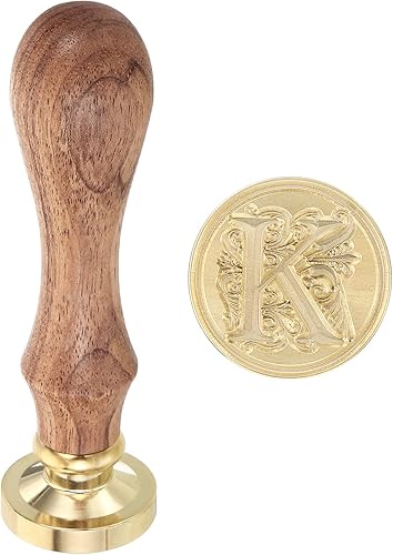 PATIKIL Sello de cera del alfabeto K, sello de cera de sellado de letra inicial, clásico retro, 0.98 pulgadas, cabeza de latón retro extraíble,