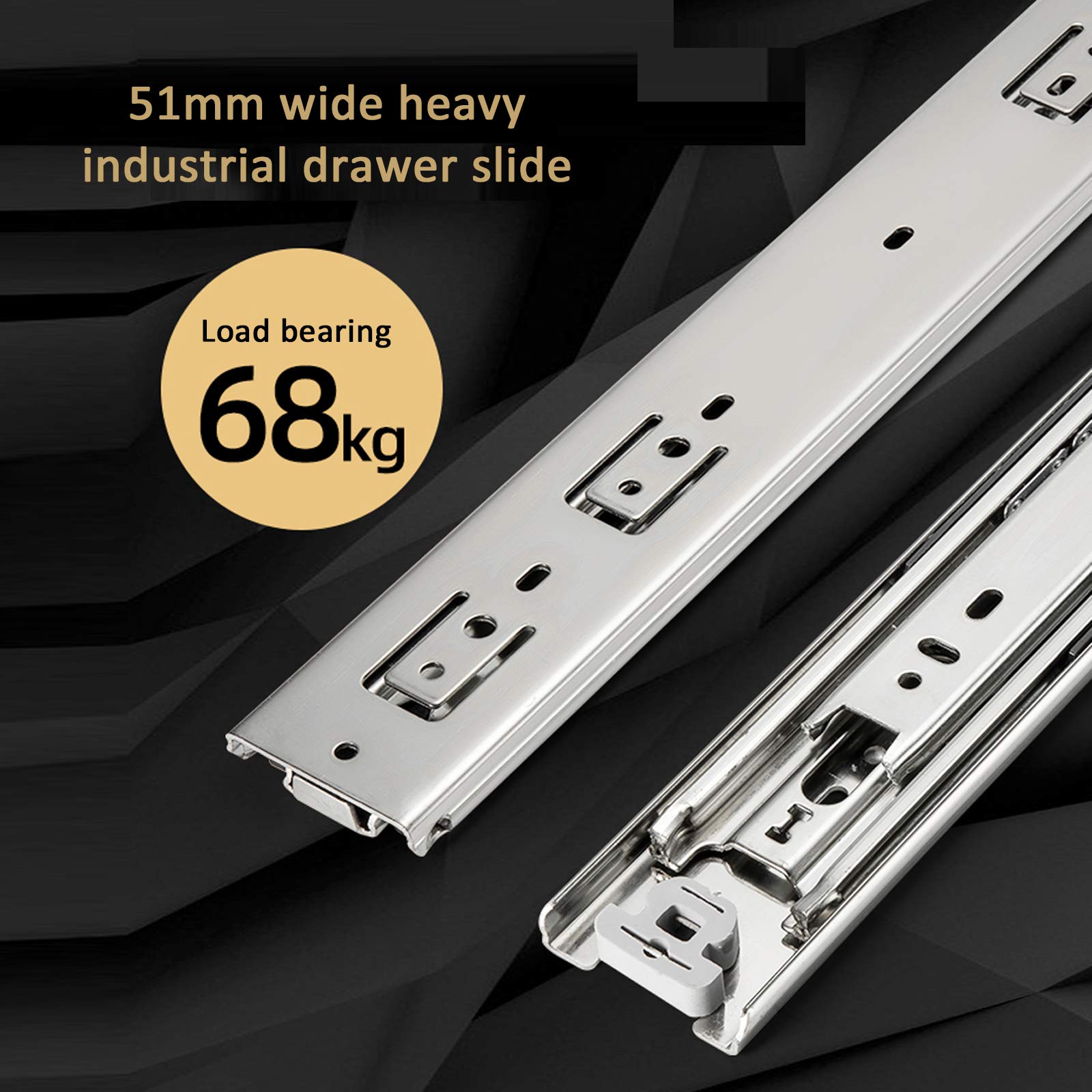 1 Paar 51mm Breite Industrielle Schwerlast Schubladenführungen,3 Falten Vollauszüge Schubladenläufer mit Arretierung,Tragkraft 68kg,für Küchenschrank,Ausrüstung,Fahrzeug (28in/700mm)