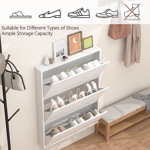 Miniatura 5 de GREATMEET Armario de zapatos con 3 cajones abatibles, armario de entrada de metal para zapatos, almacenamiento para entrada, moderno zapatero