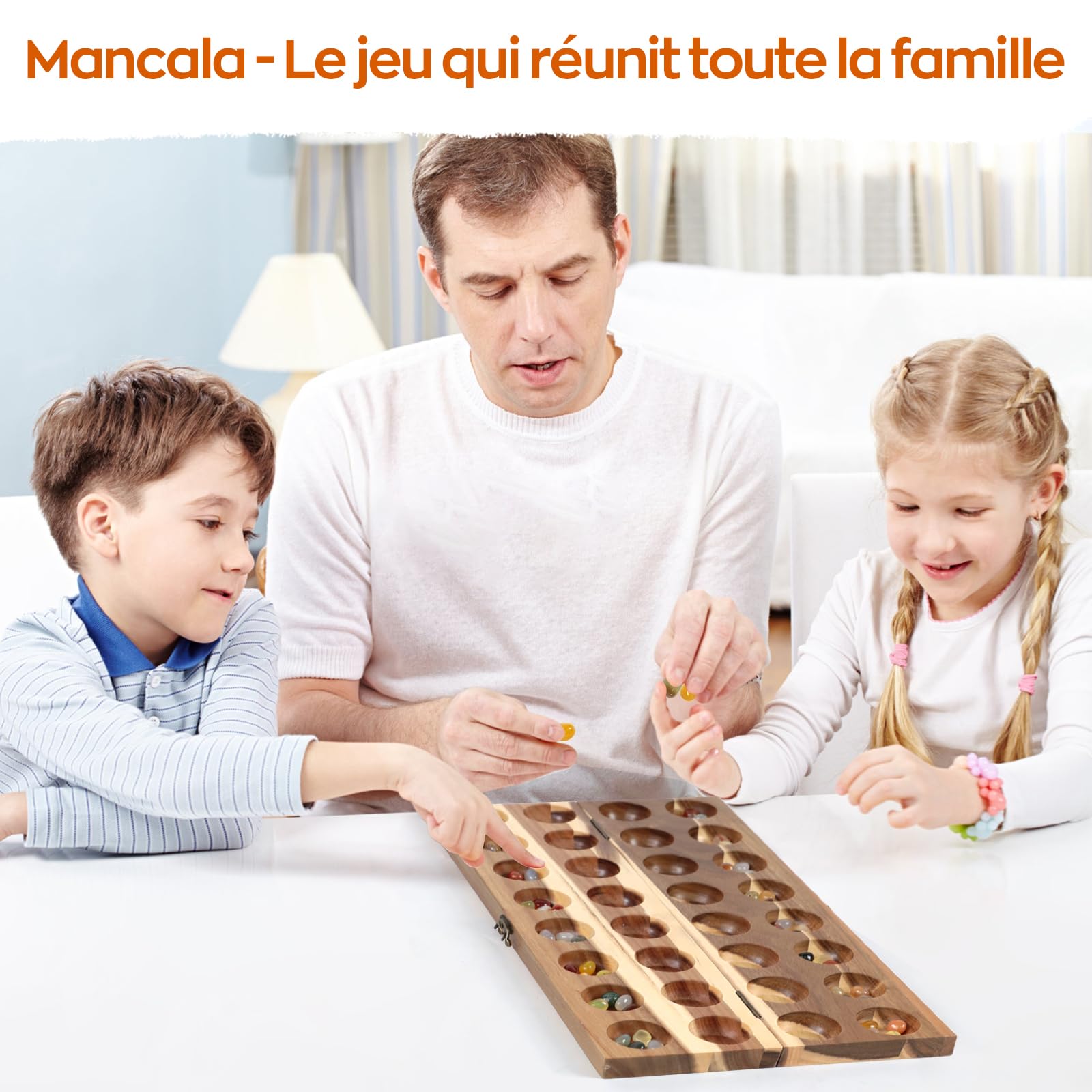 BORISI Mancala Kalaha Jeu de Société en Bois avec Pierres