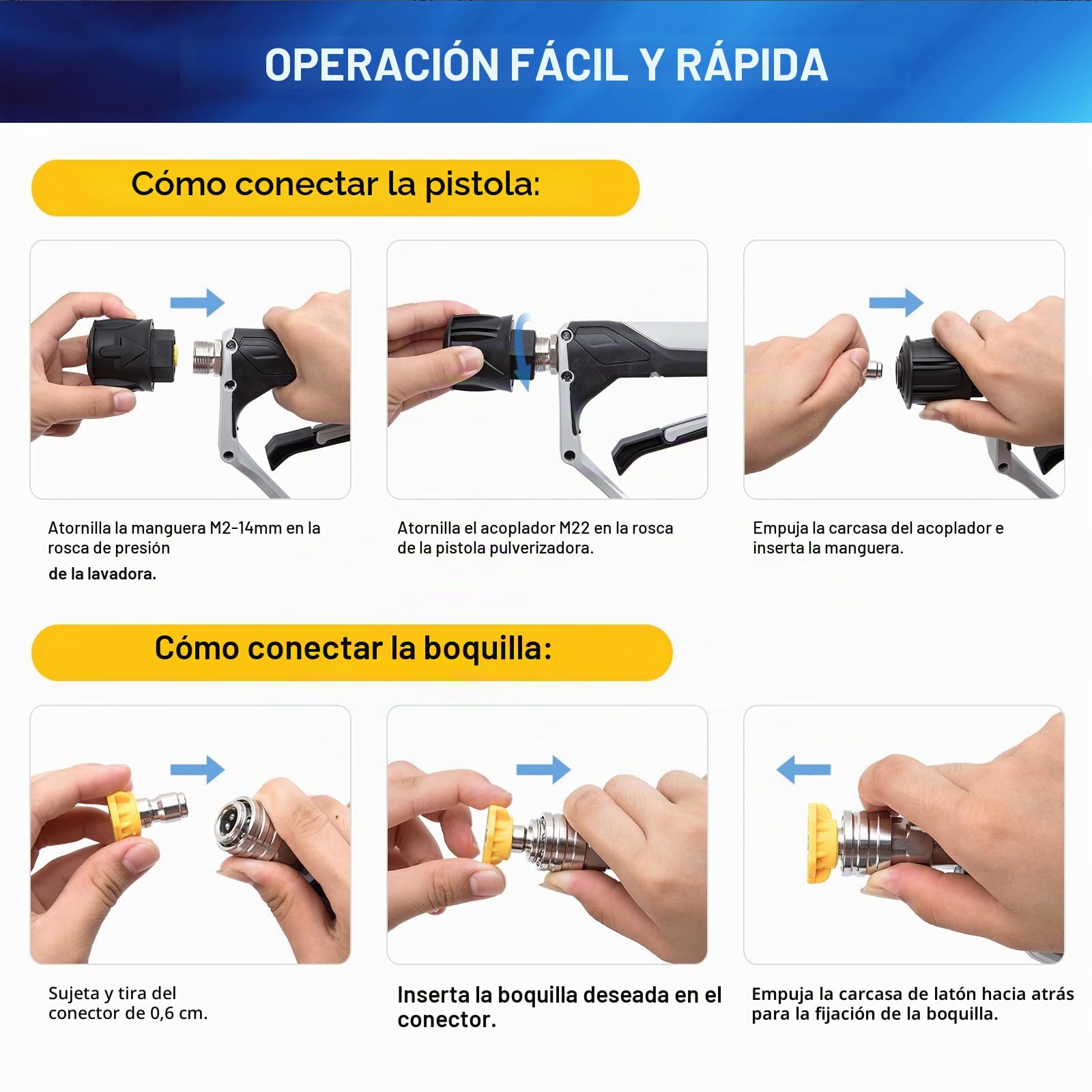 4000 PSI pistola de lavadora de alta presión con 5 puntas de boquilla de agua, accesorios de lavadora de presión de lanza corta para limpieza de coches, conector M22 14MM para Karcher K1-K7