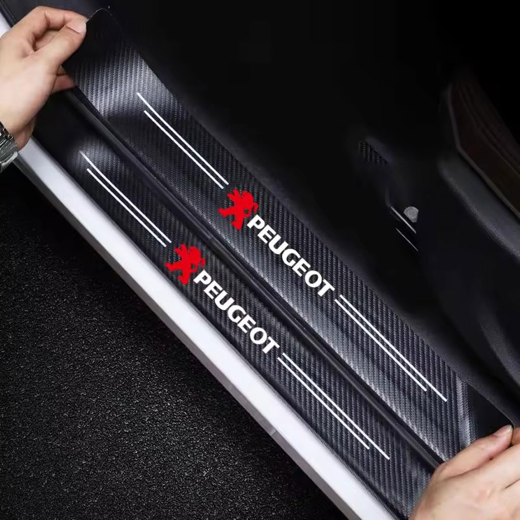 4 Pezzi Battitacco Adesivi Soglie Porte per Peugeot 208 2008 207 301 308 408 4008 508 5008 Rifter, Adesivo per Battitacco in Fibra di Carbonio Protezioni per Davanzali per Porte Automobile A