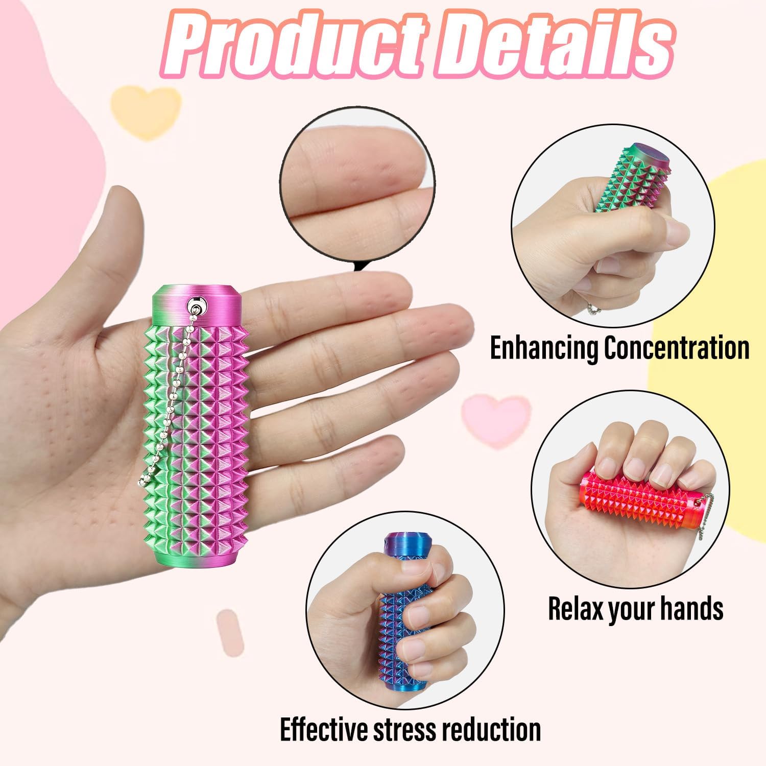 6PCS Ouchies Pain Fidget Toys,Portable Stim Tool,Pain Stim Fidget,Little Spiky Sensory Pain Stim Keychain with Roller,Spiky Grippie Stim Keychain for Anxiety Relief,Novelty Gifts for Adults&Teens.