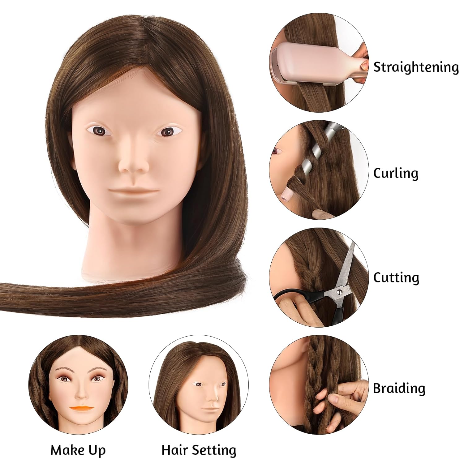 MYSWEETY Mannequin Head with Human Hair, 80% Real Hair 26'' Makeup Hairdressing Practice Training Head, Cosmetology Manikin Doll Head for Hair Styling with Clamp Holder and Tools